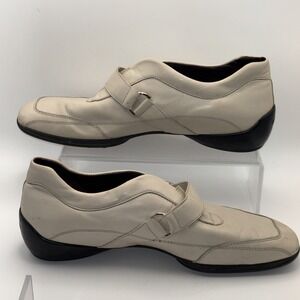 TOD'S‎ Women's Leather Ballet Flats Ivory Size 7.5 Driving Shoes Strap Slip On